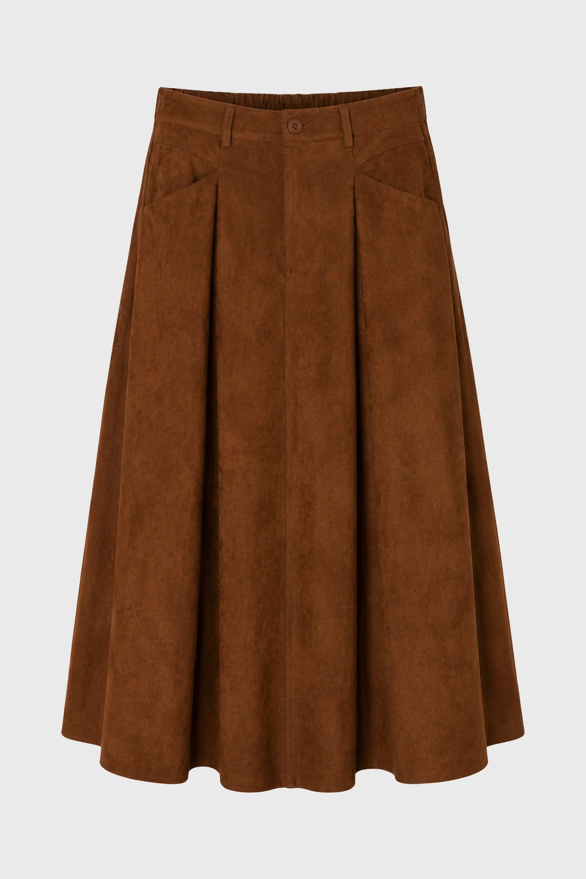 CHITHELABEL - Camel Microsuede Flared Maxi Skirt