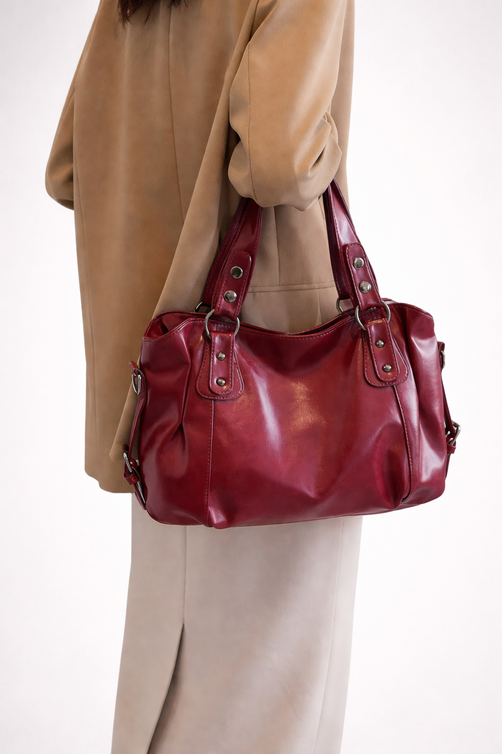 Burgundy Big Handbag for school | TARANTO