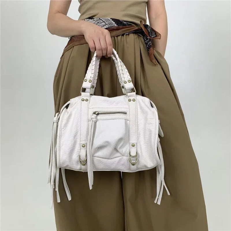 White Vegan Leather Handbag for School | Cortona
