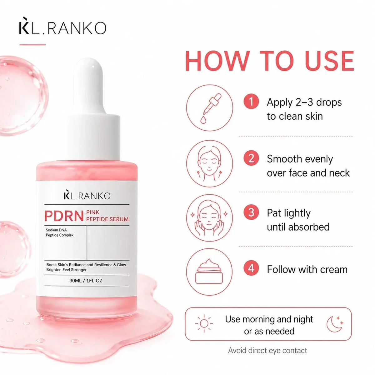 PDRN Peptide Face Serum 30ml with Collagen and Niacinamide – Hydrating Glow Serum