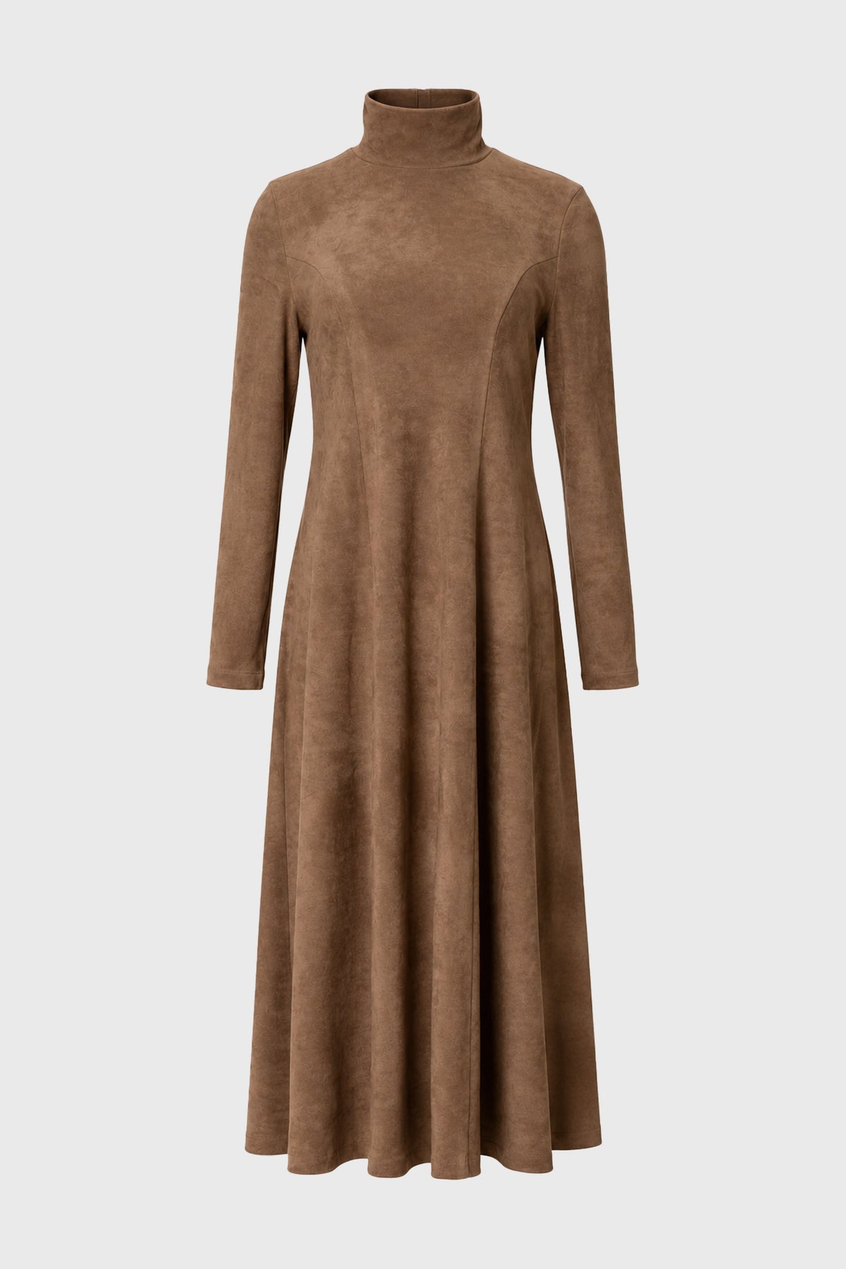 CHITHELABEL - Tan Suede Seam-Detail Flared Maxi Dress