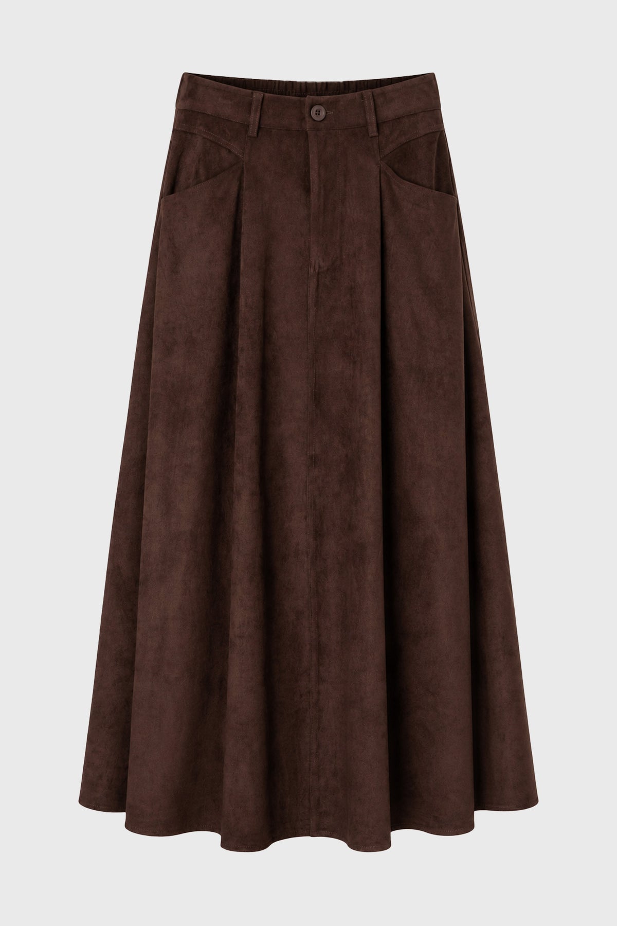 CHITHELABEL - Brown Microsuede Flared Maxi Skirt