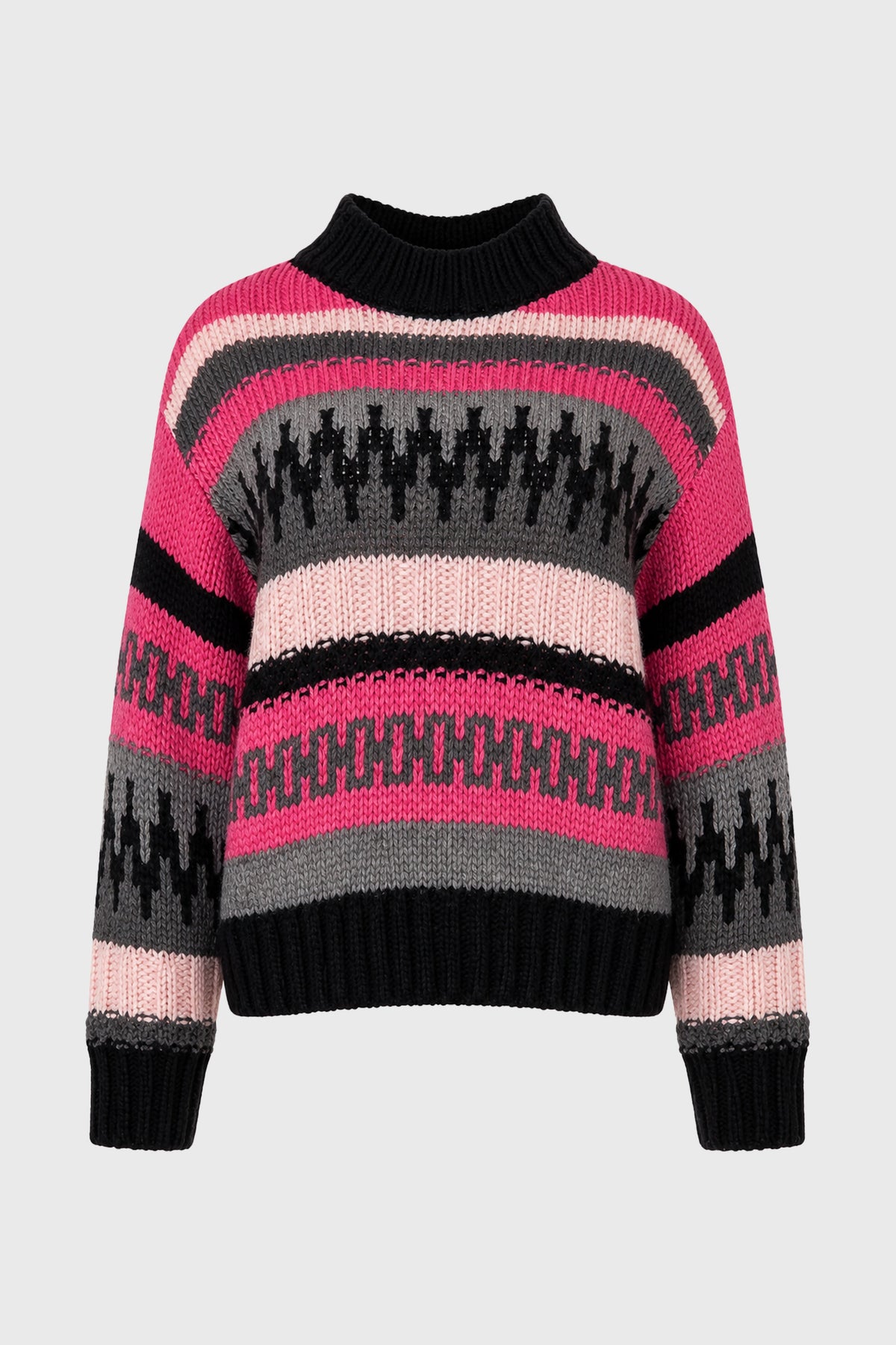 CHITHELABEL - Geometric Mock Neck Sweater in Pink Multi-Knit