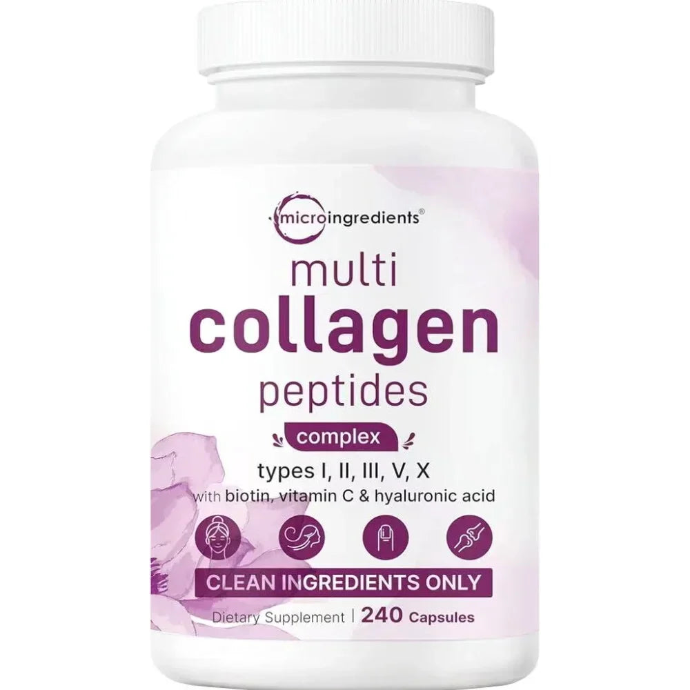 Multi Collagen Peptides 240 Capsules – Type I, II, III, V and X with Biotin, Hyaluronic Acid and Vitamin C