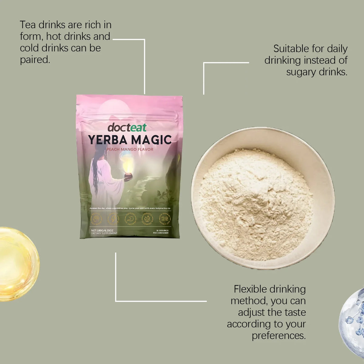 Instant Yerba Mate Tea Powder - 180g Dietary Supplement for Natural Energy Support and Gut Health - Refreshing Daily Super Drink for Adults - Unisex