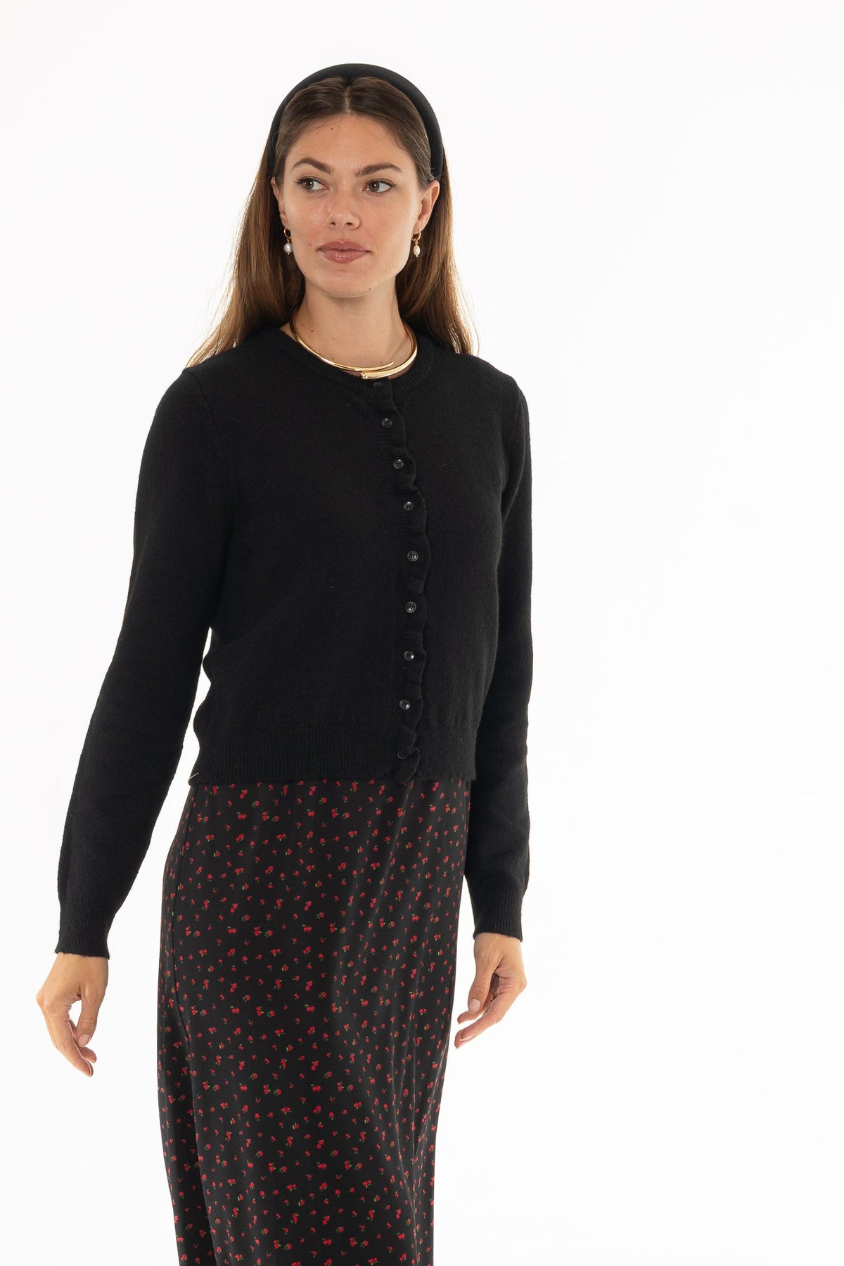 CHITHELABEL - Black Ruffled Edge Knit Cardigan