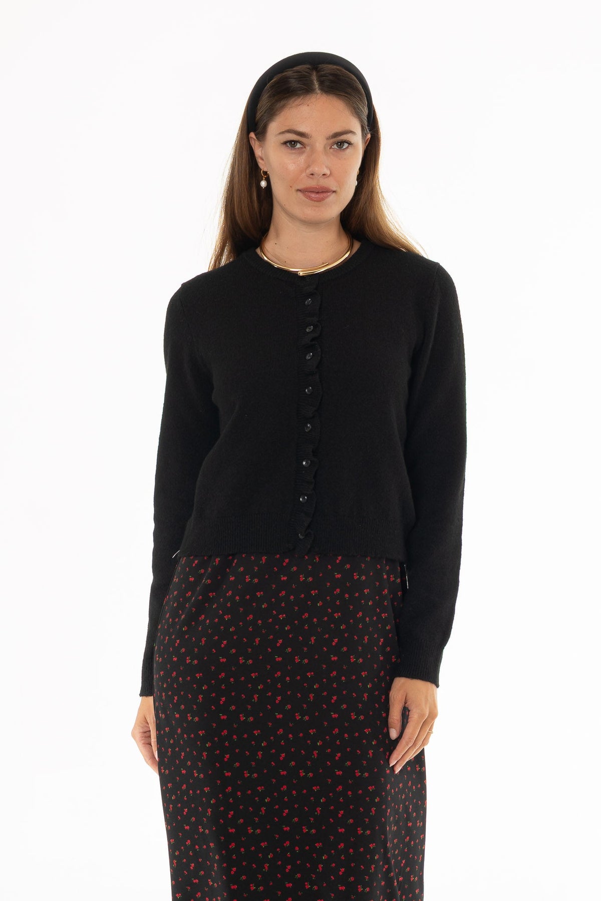 CHITHELABEL - Black Ruffled Edge Knit Cardigan