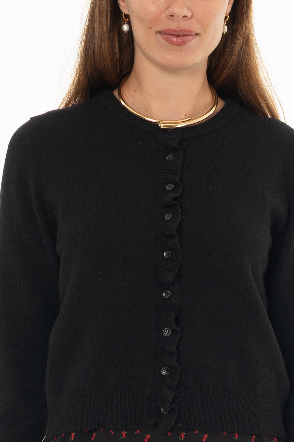 CHITHELABEL - Black Ruffled Edge Knit Cardigan