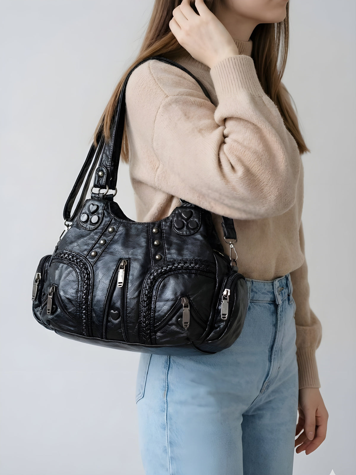 Black compact shoulder handbag for school | Orvieto