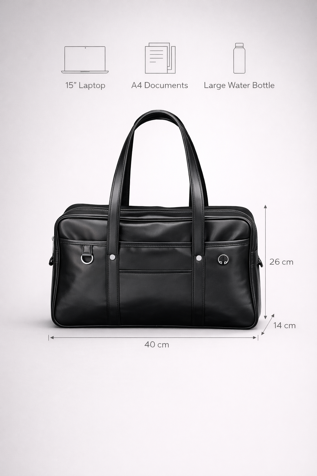 Black handbag for school in smooth vegan leather | Orvieto