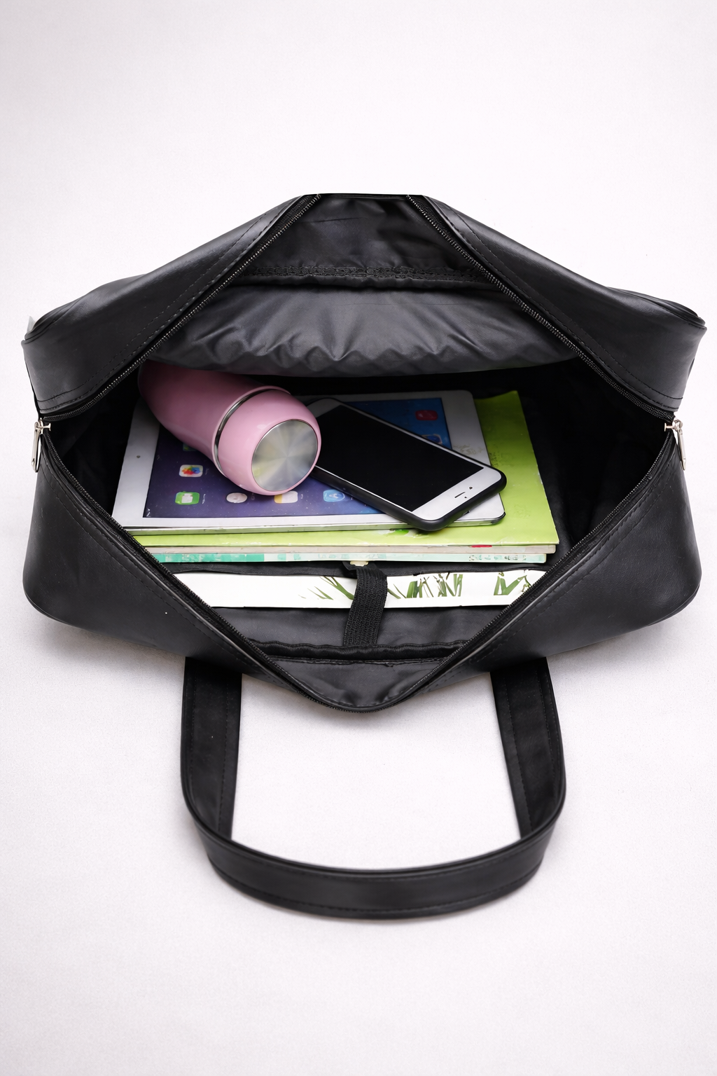 Black handbag for school in smooth vegan leather | Orvieto