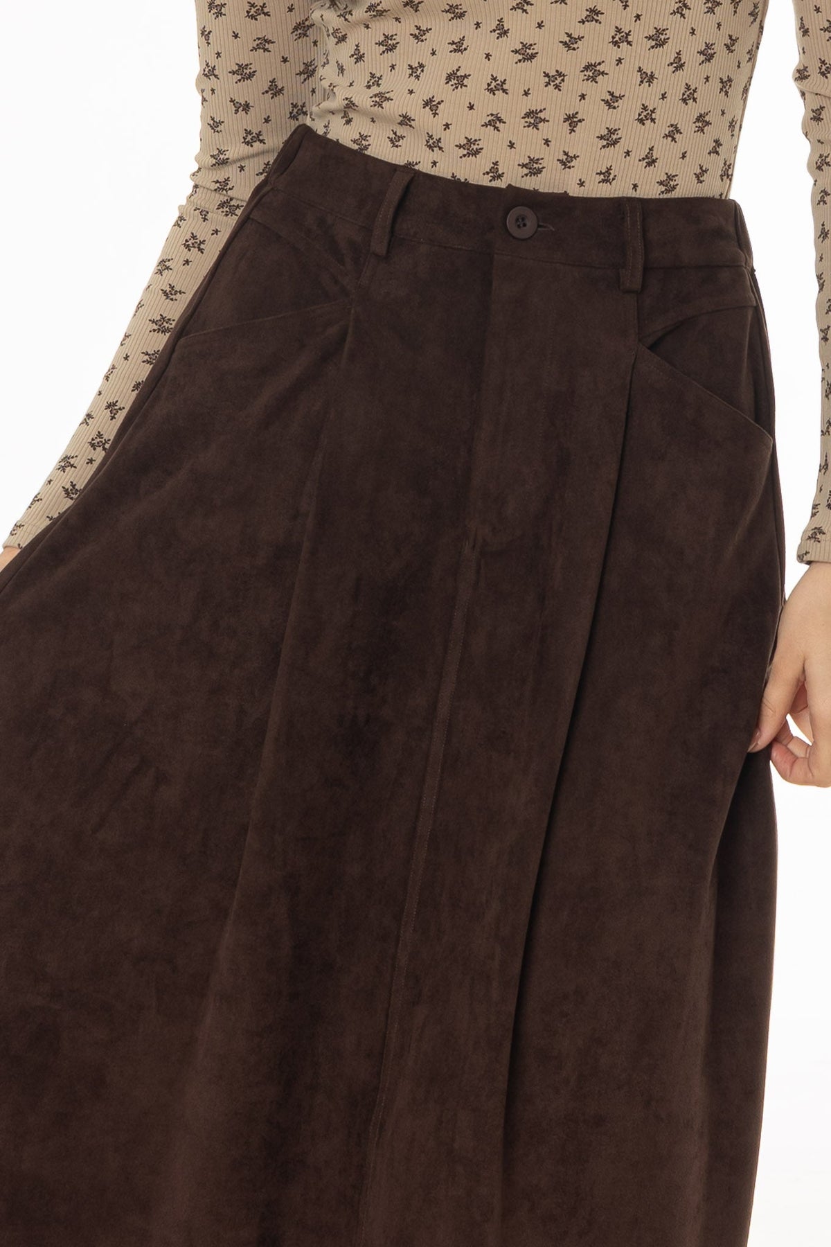 CHITHELABEL - Brown Microsuede Flared Maxi Skirt