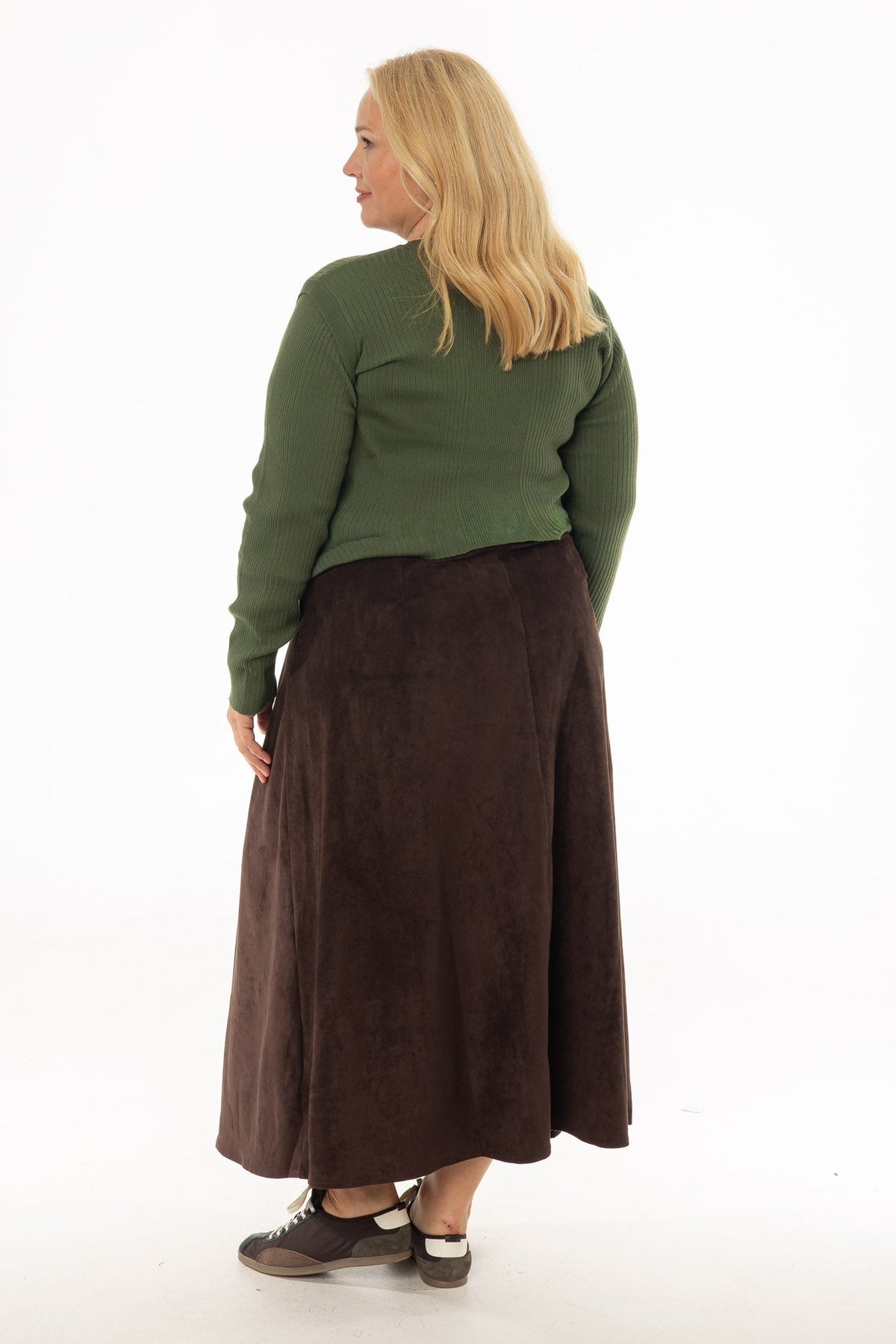CHITHELABEL - Brown Microsuede Flared Maxi Skirt