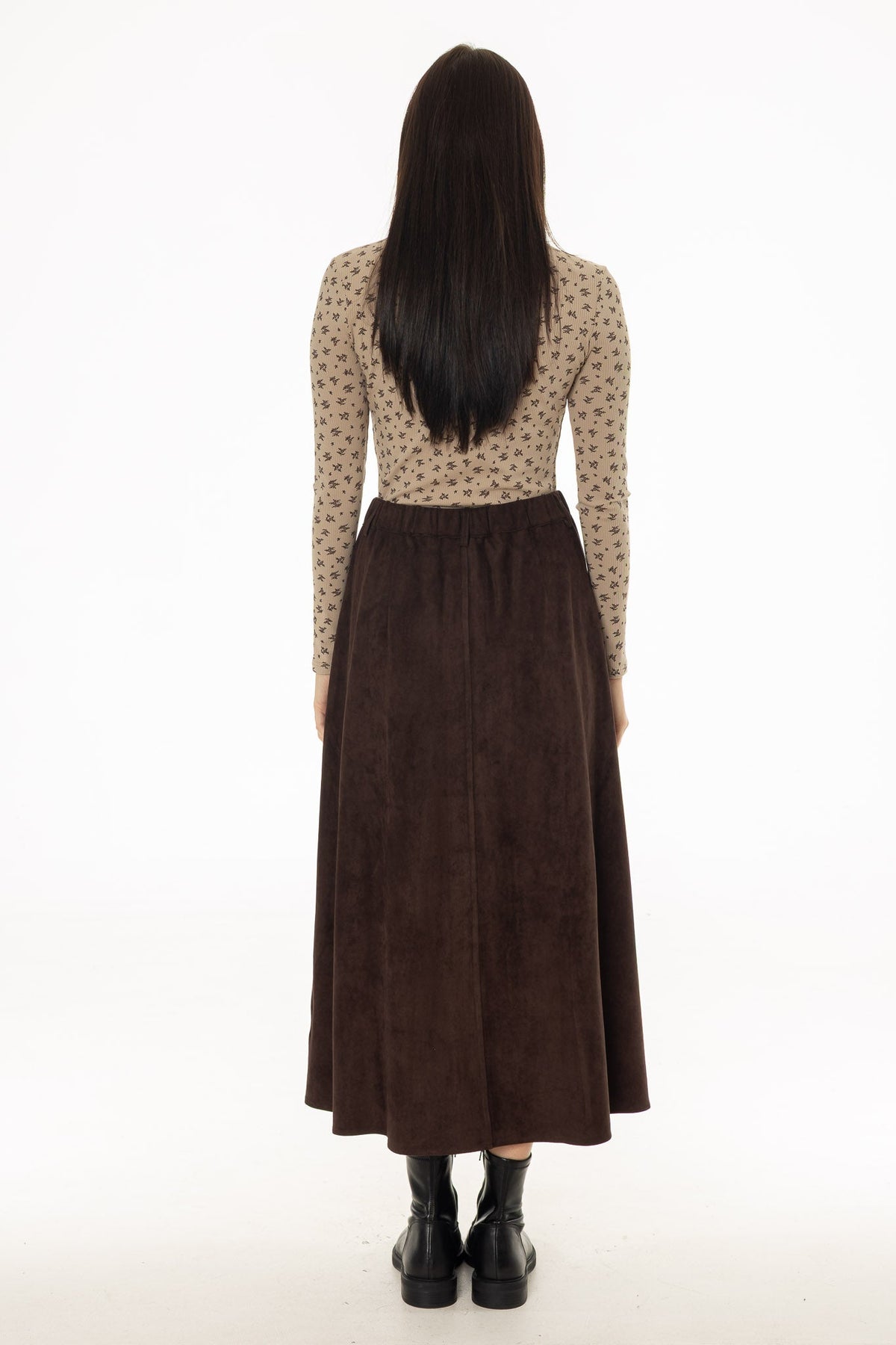 CHITHELABEL - Brown Microsuede Flared Maxi Skirt
