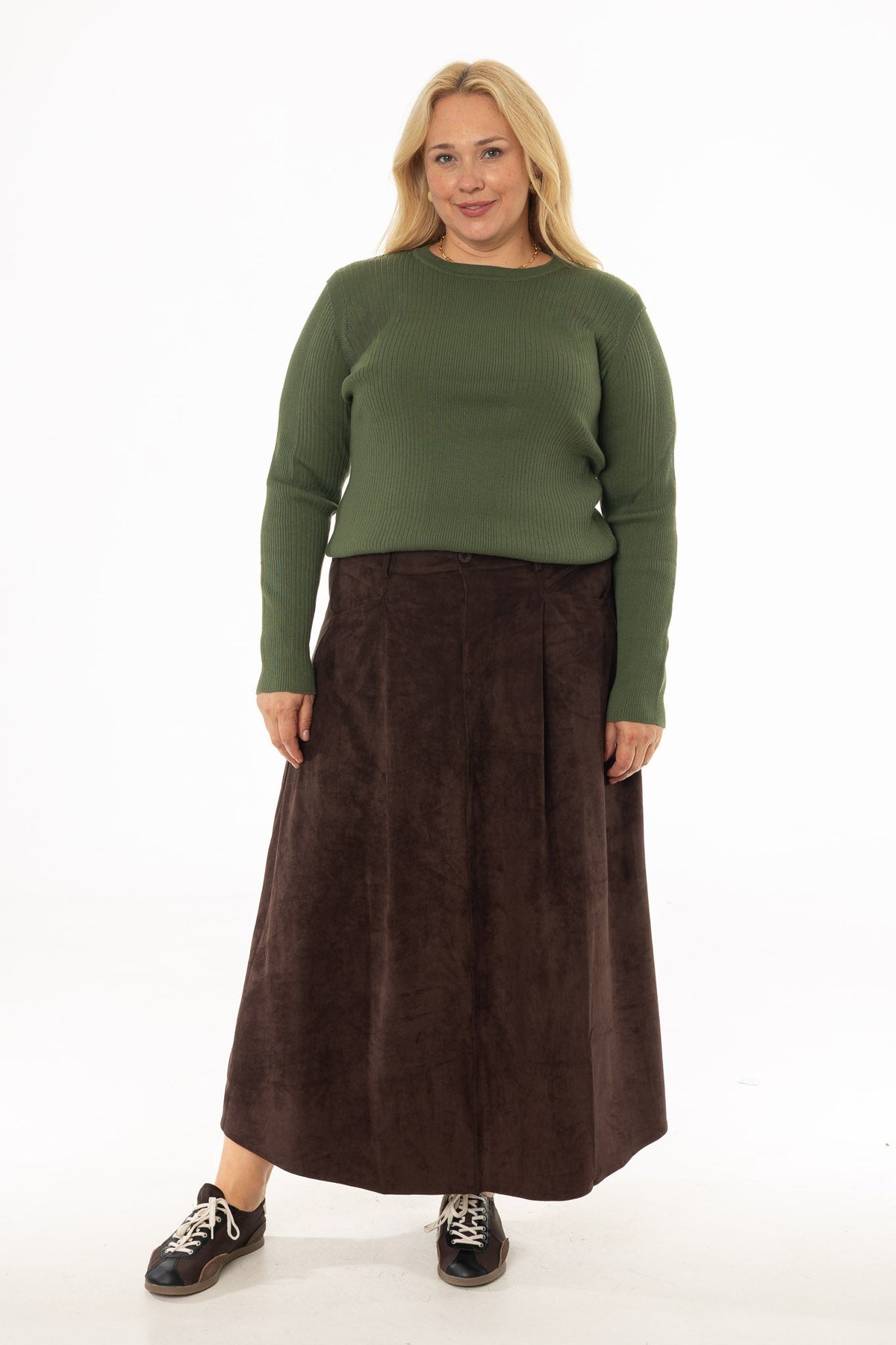 CHITHELABEL - Brown Microsuede Flared Maxi Skirt