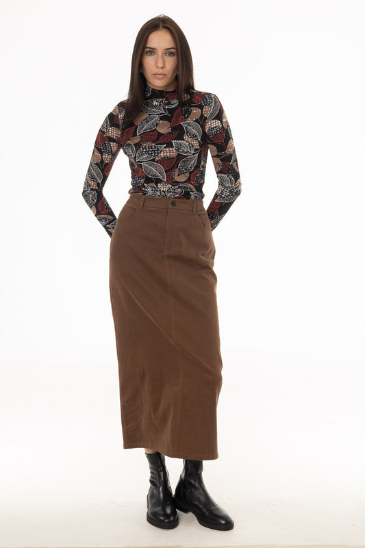 CHITHELABEL - Brown Straight Denim Maxi Skirt