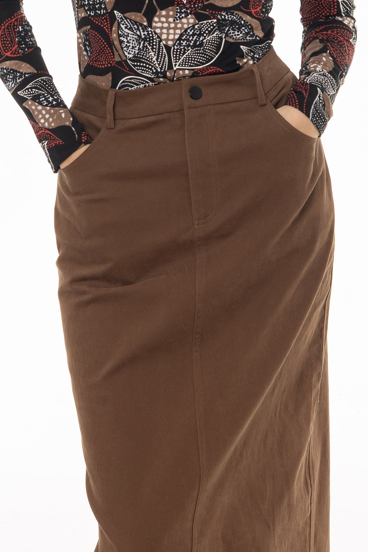 CHITHELABEL - Brown Straight Denim Maxi Skirt