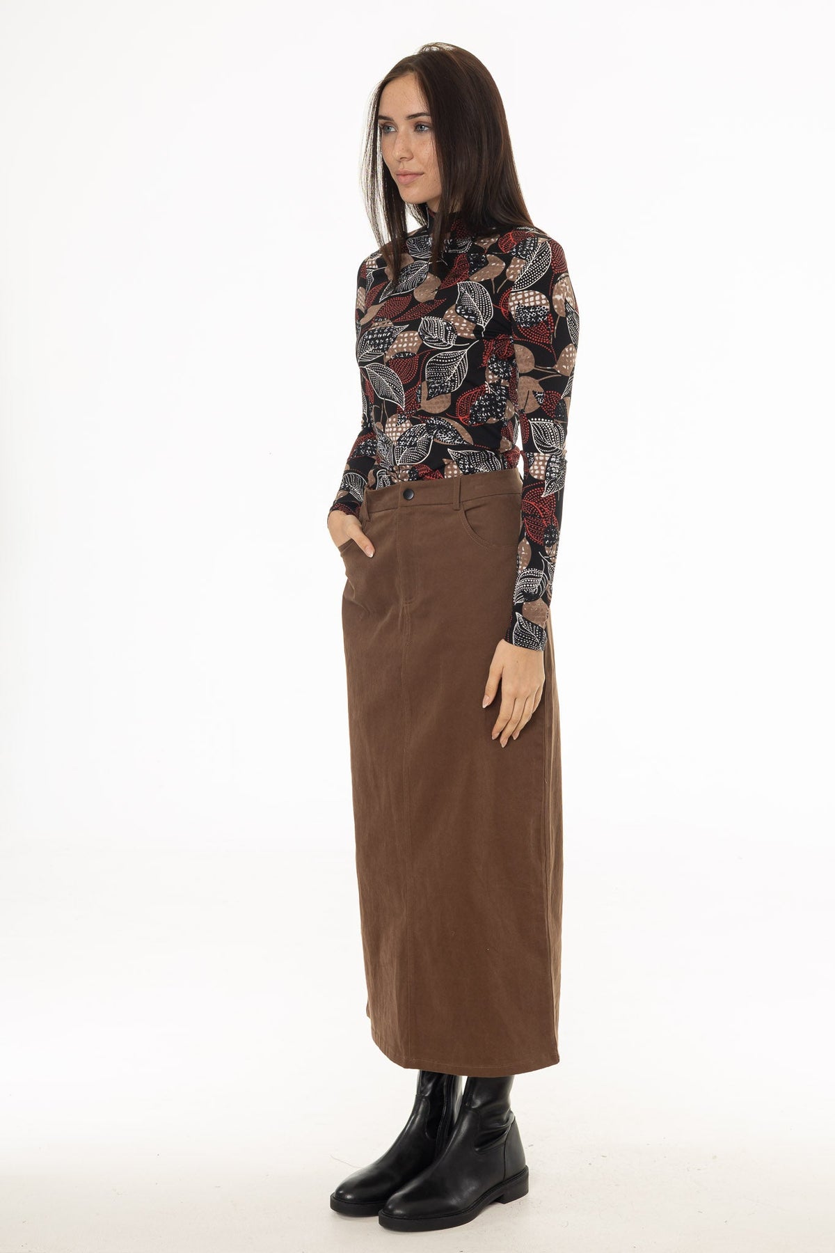 CHITHELABEL - Brown Straight Denim Maxi Skirt
