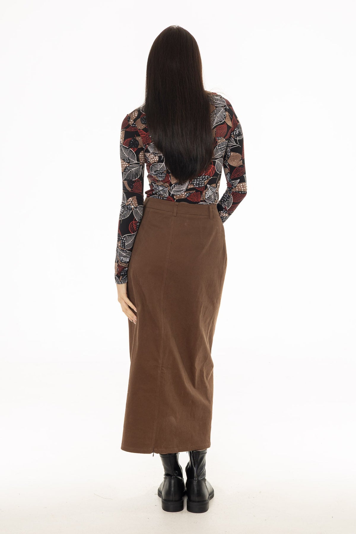 CHITHELABEL - Brown Straight Denim Maxi Skirt