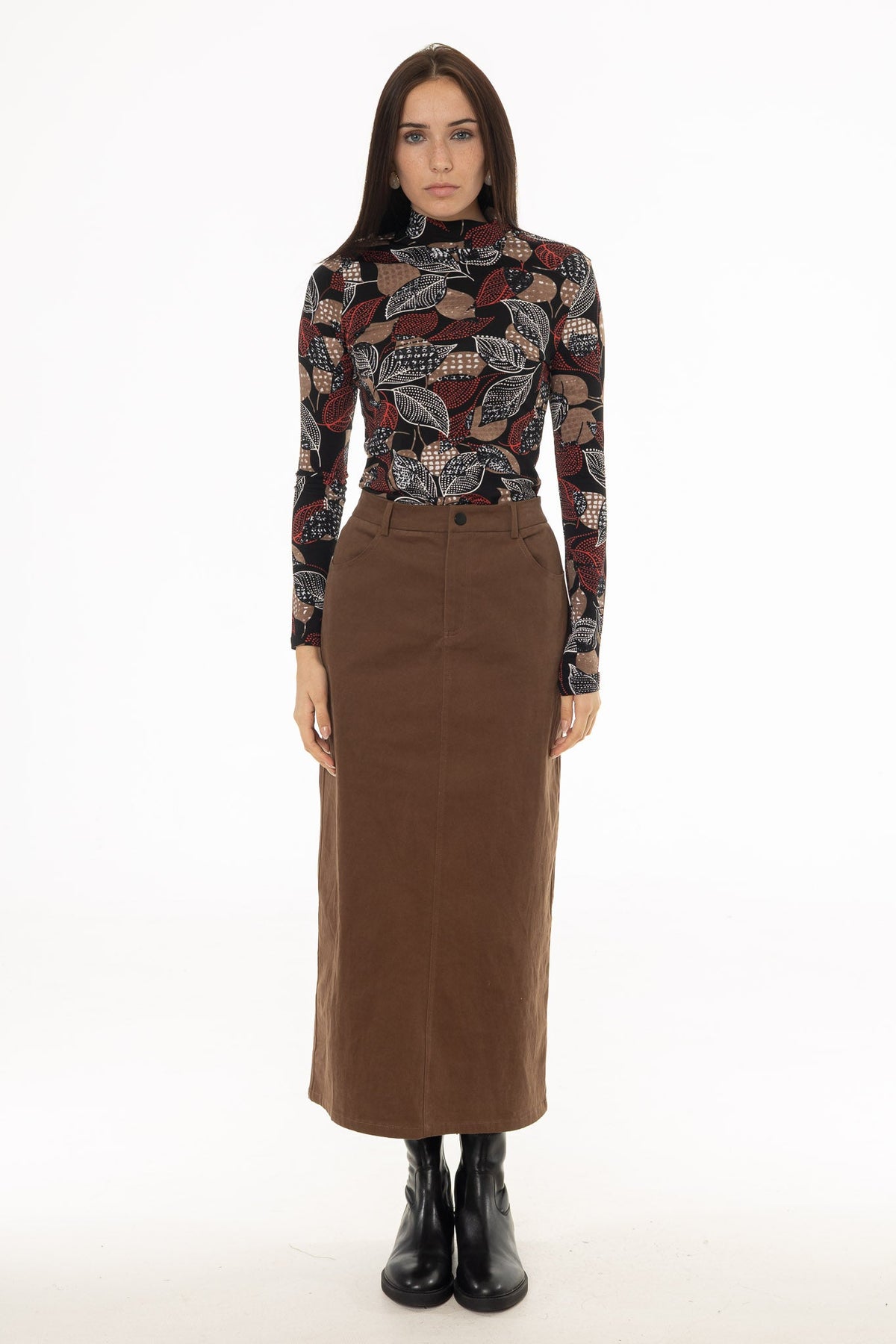 CHITHELABEL - Brown Straight Denim Maxi Skirt