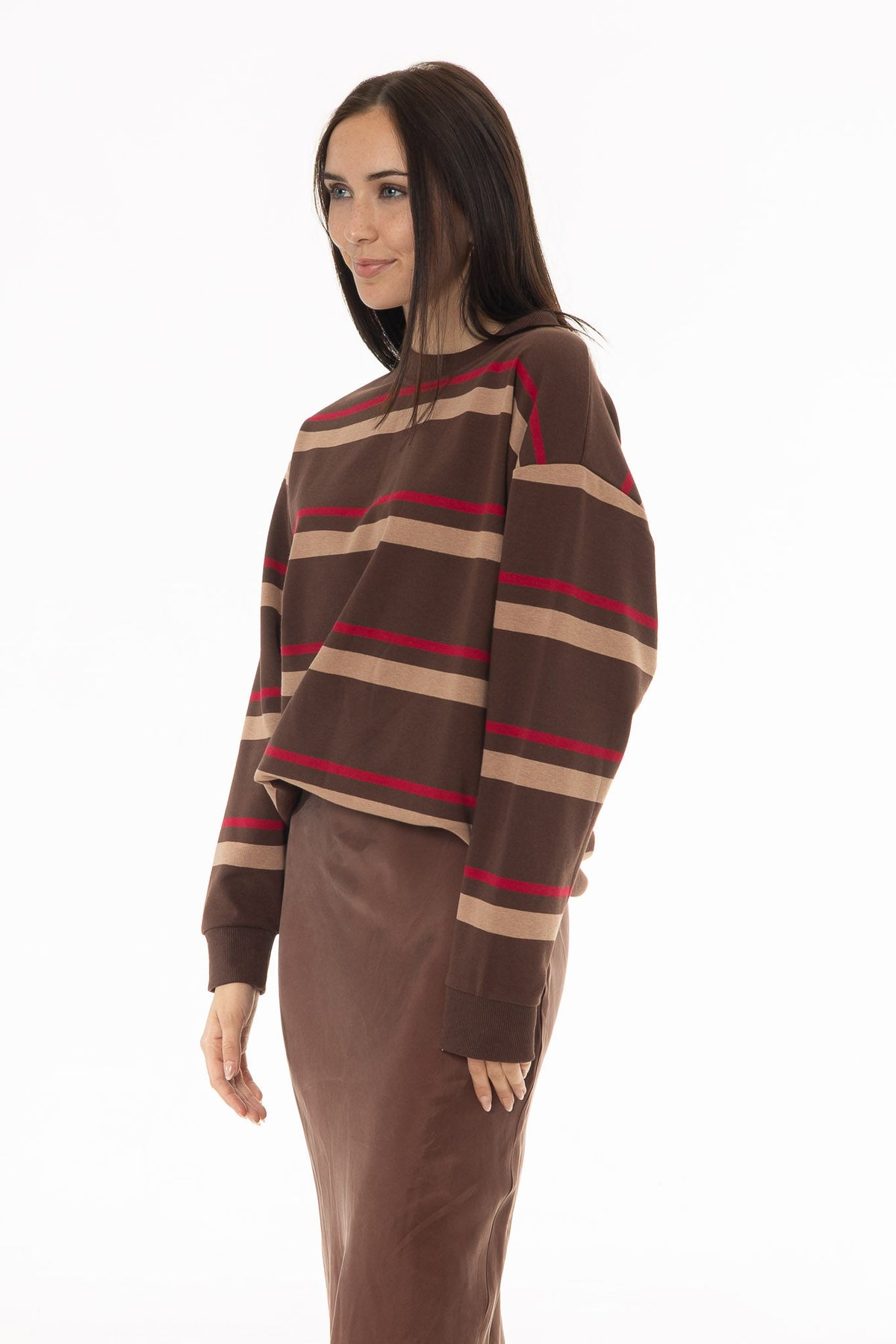 CHITHELABEL - Brown Striped Crew Neck Sweatshirt