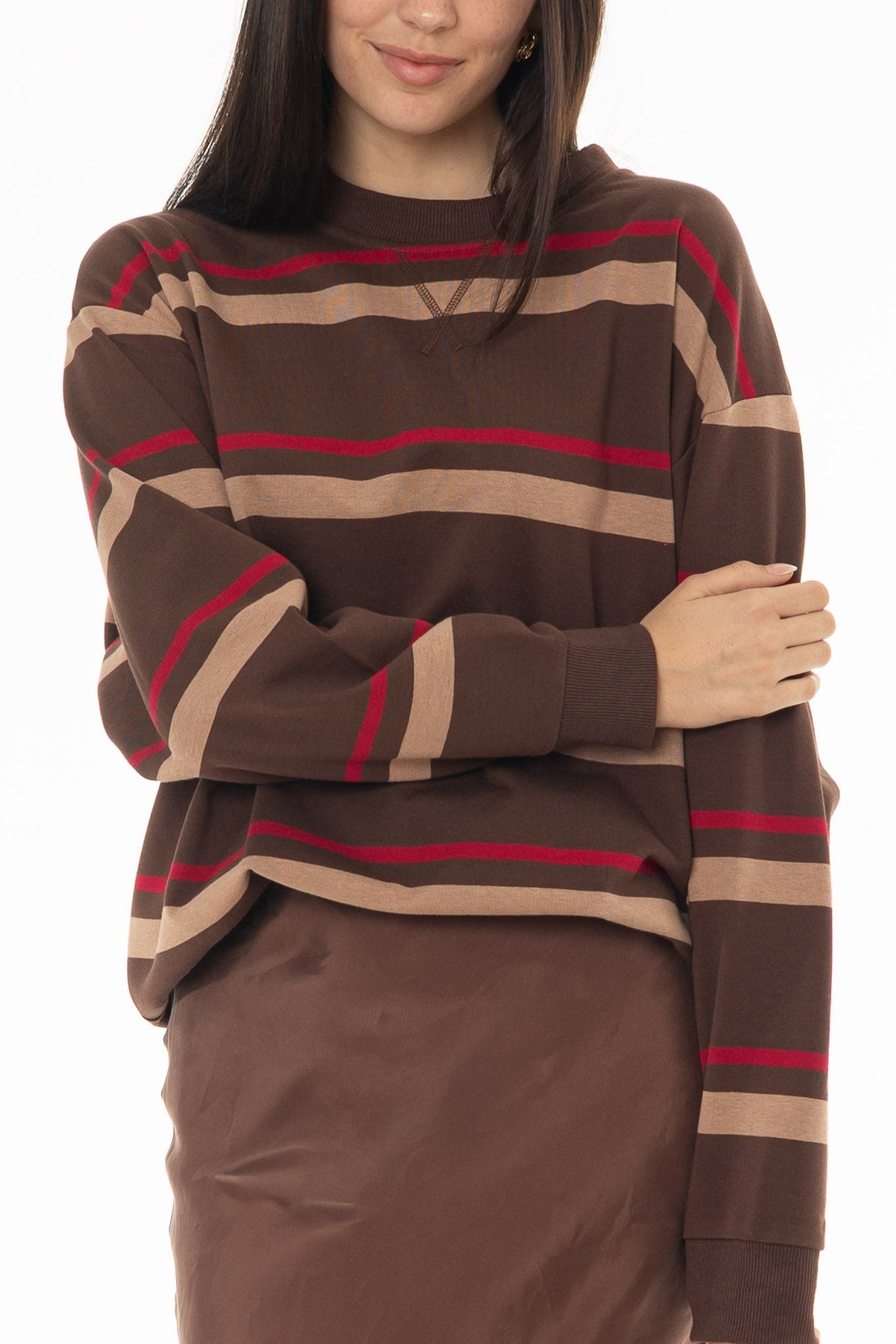 CHITHELABEL - Brown Striped Crew Neck Sweatshirt
