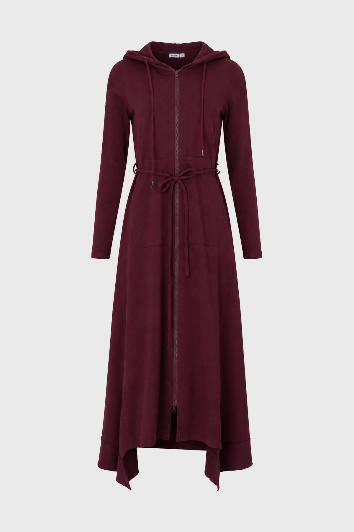 CHITHELABEL - Burgundy Sweatshirt Maxi Dress with Hood and Tie Belt
