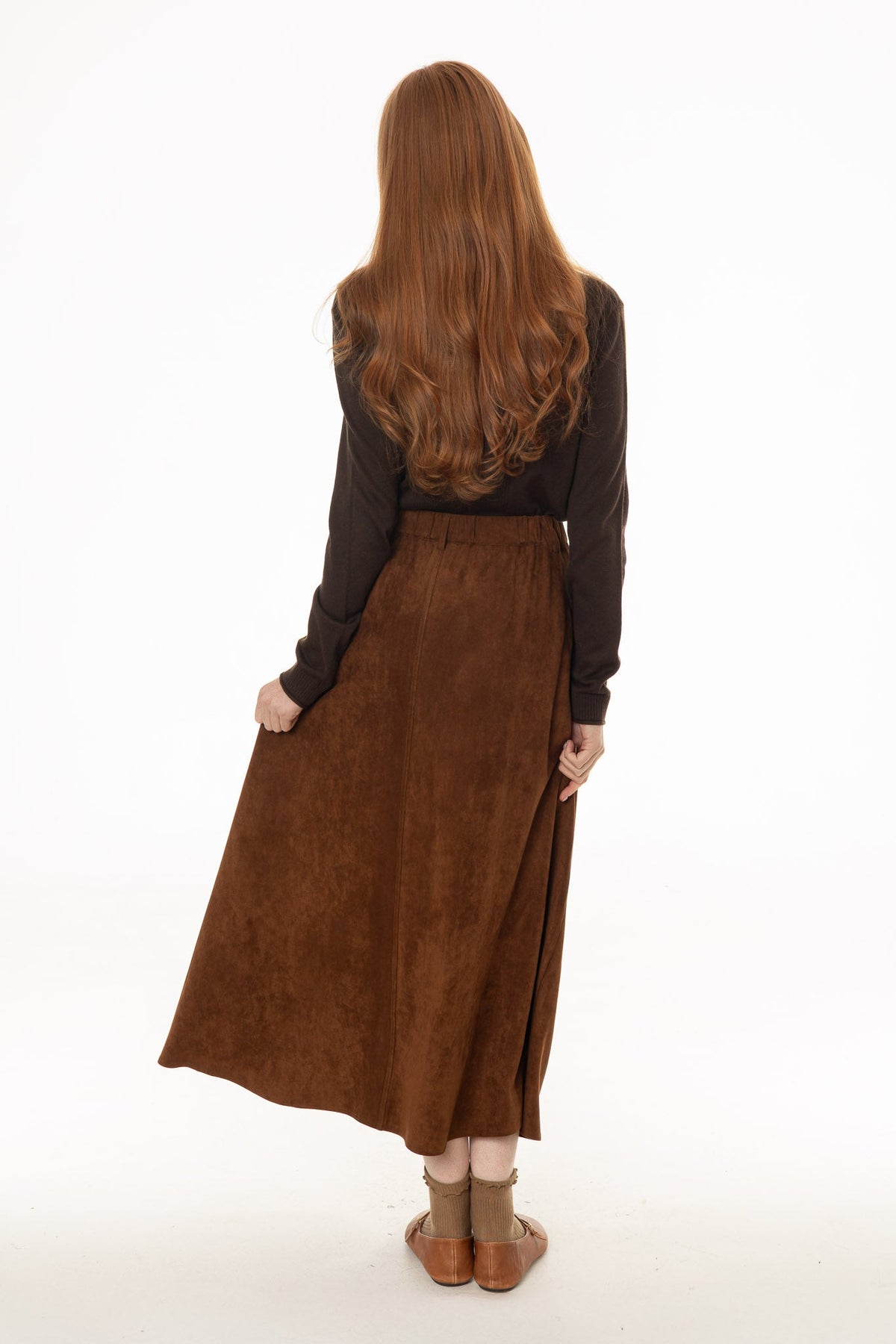 CHITHELABEL - Camel Microsuede Flared Maxi Skirt