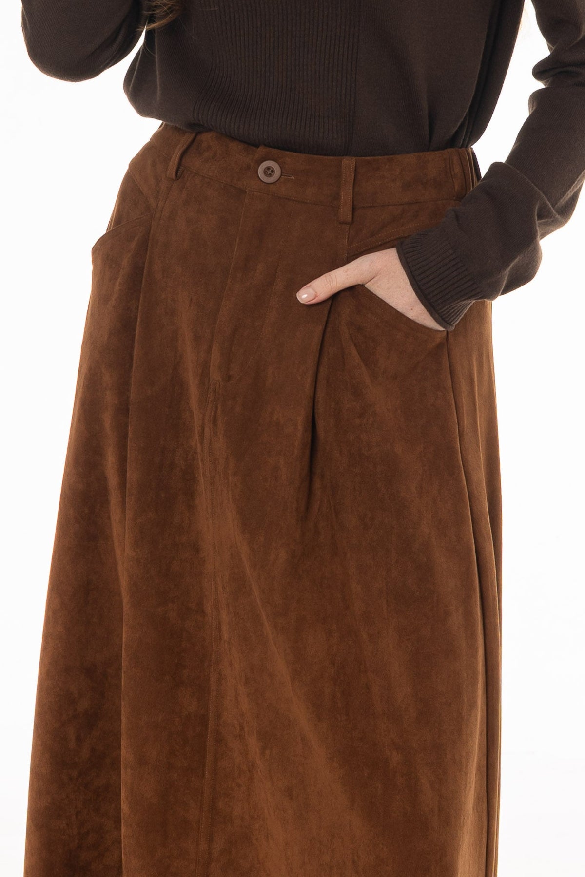 CHITHELABEL - Camel Microsuede Flared Maxi Skirt