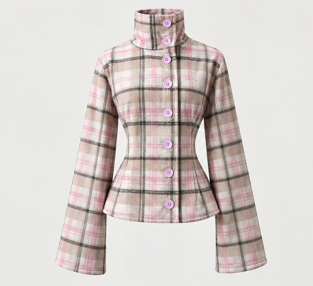 CHITHELABEL - Rosewood Tartan Collared Jacket