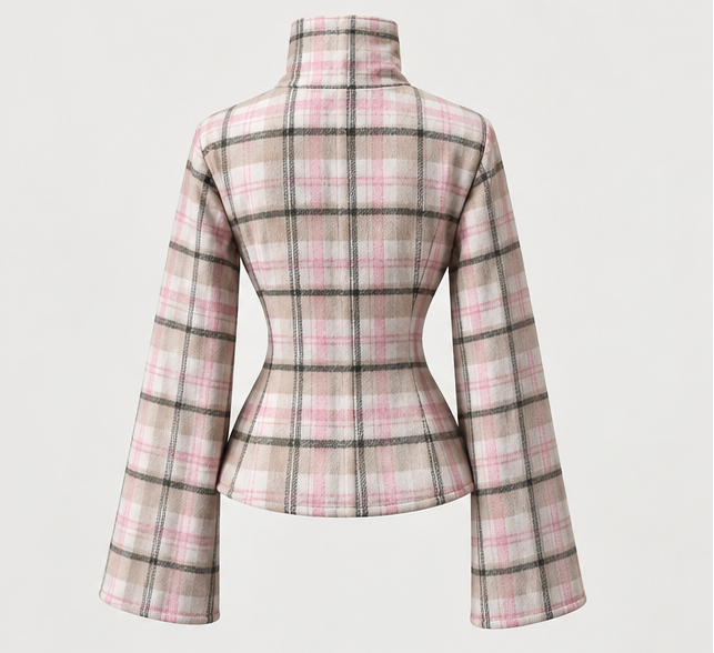 CHITHELABEL - Rosewood Tartan Collared Jacket