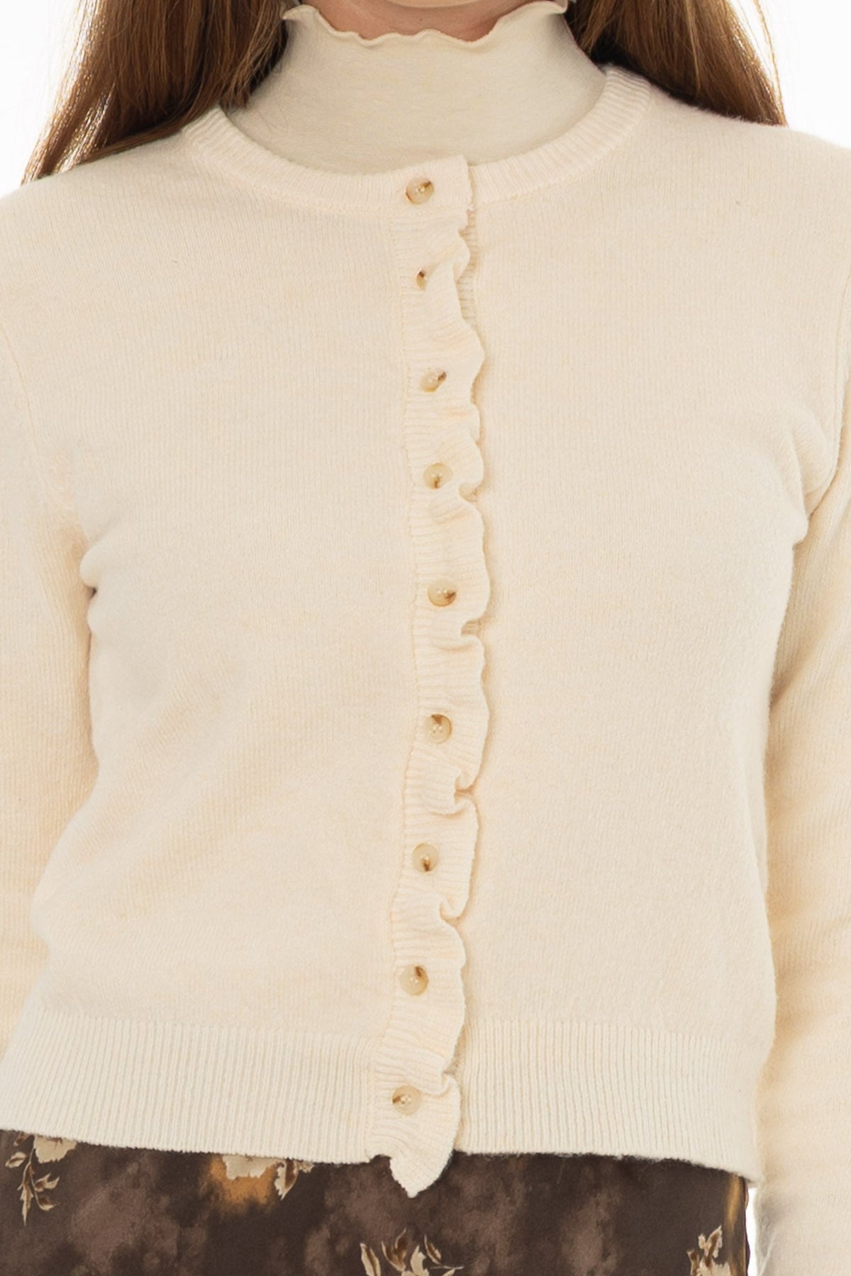 CHITHELABEL - Cream Ruffle Trim Knit Cardigan