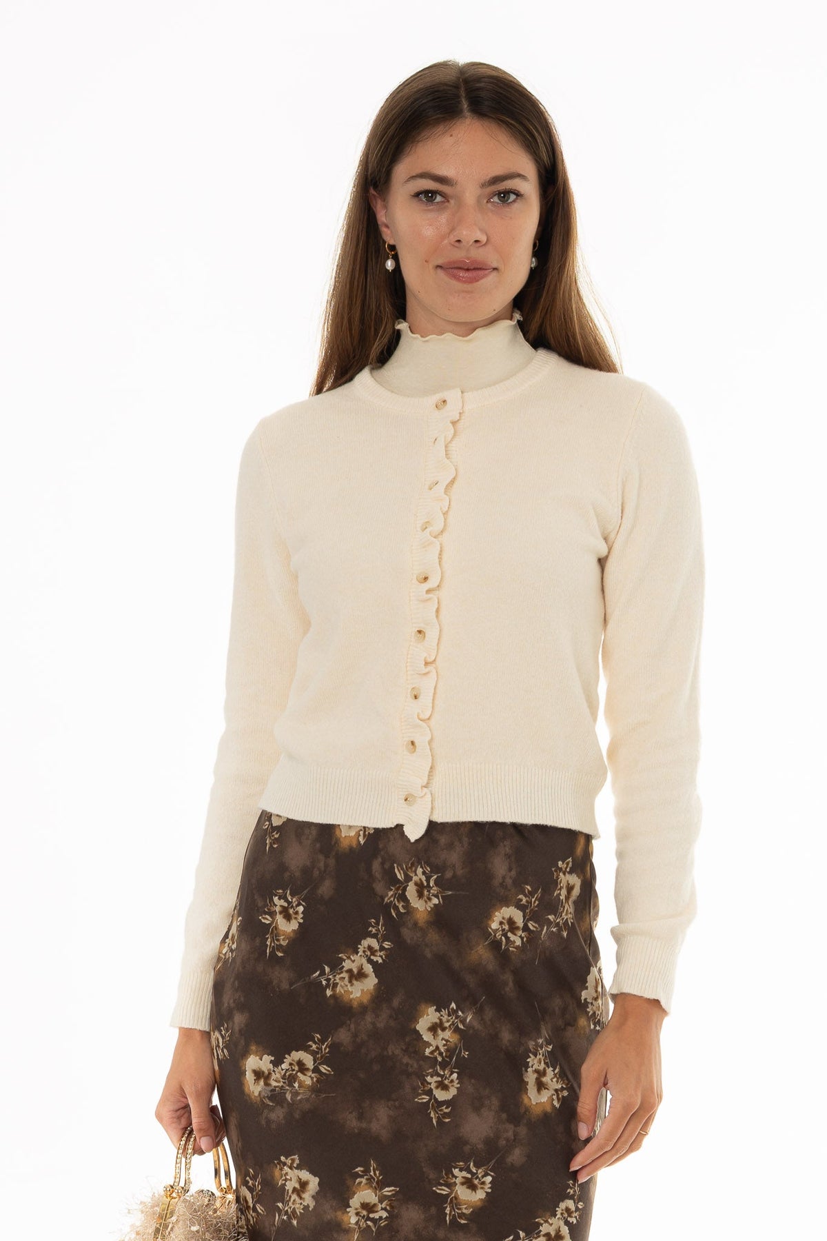 CHITHELABEL - Cream Ruffle Trim Knit Cardigan