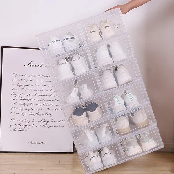 6pcs Clear Shoe Box Stackable Plastic Organizer