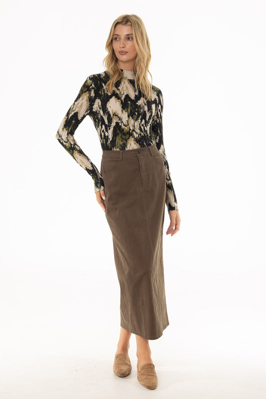 CHITHELABEL - Green Straight Denim Maxi Skirt