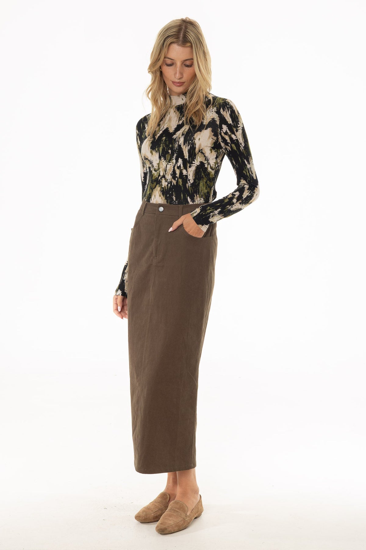 CHITHELABEL - Green Straight Denim Maxi Skirt