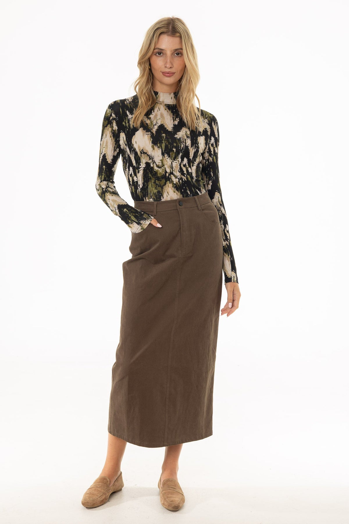 CHITHELABEL - Green Straight Denim Maxi Skirt