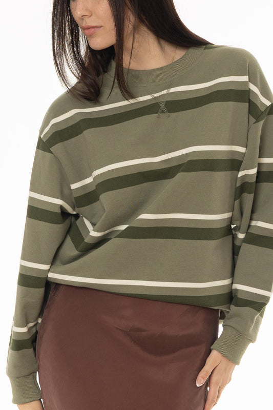 CHITHELABEL - Striped Crew Neck Sweatshirt in Green