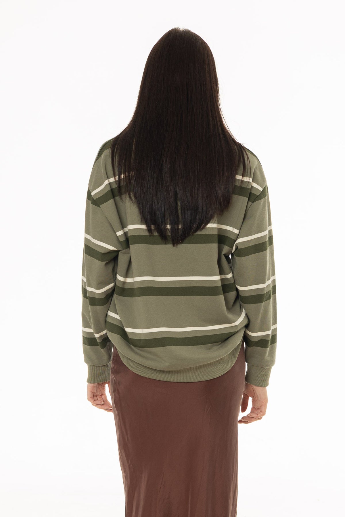 CHITHELABEL - Striped Crew Neck Sweatshirt in Green