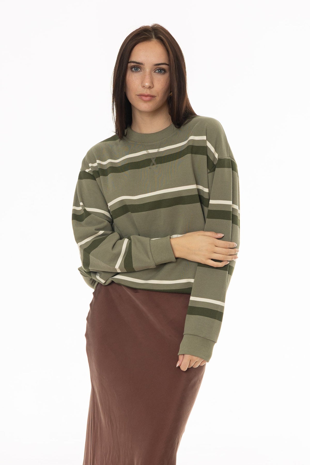 CHITHELABEL - Striped Crew Neck Sweatshirt in Green