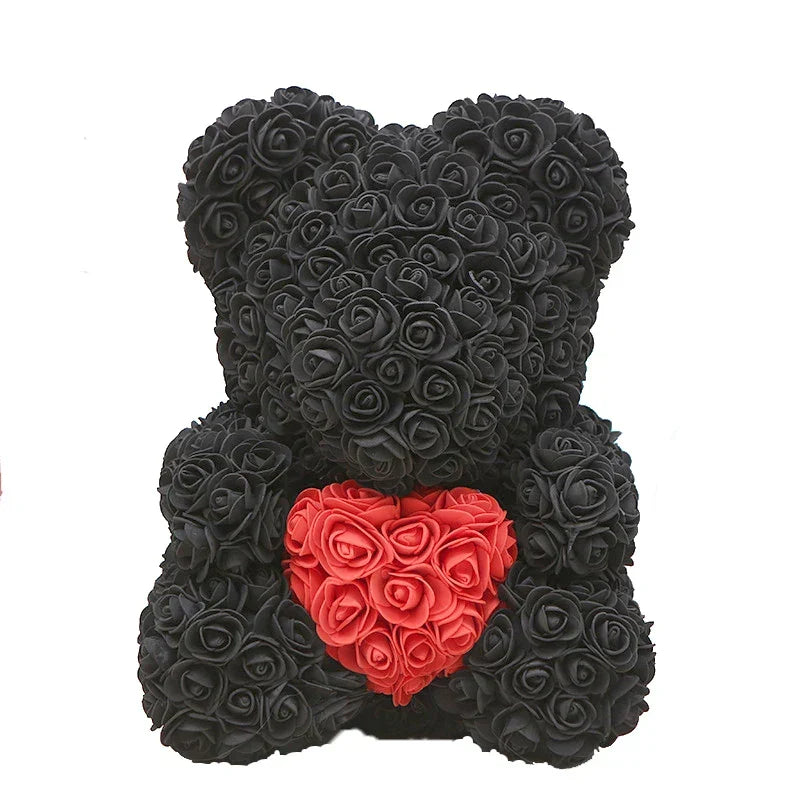 Rose Bear Artificial Flower Teddy Bear - Handmade PE Foam Everlasting Roses Gift for Women - Romantic Anniversary and Valentines Decor - 40cm Red