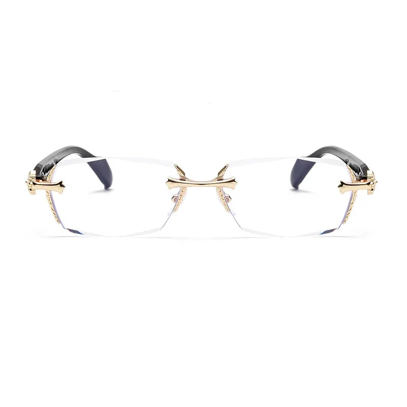 Unisex Rimless Square Reading Glasses - Blue Light Blocking Lightweight Metal Frame Eyeglasses for Men and Women - Presbyopia Corrective Lenses