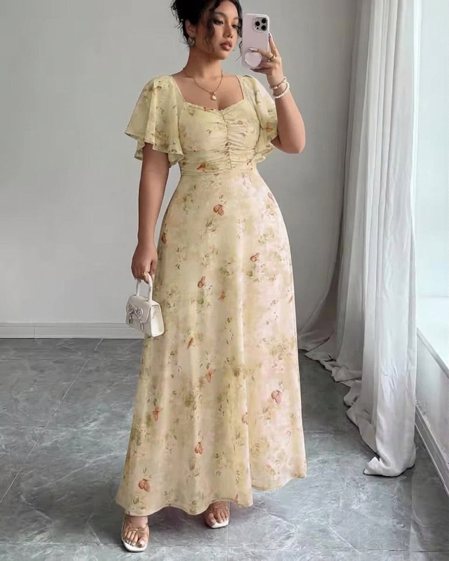 Naomi – Elegant Slim Dress with Ruffle Sleeves