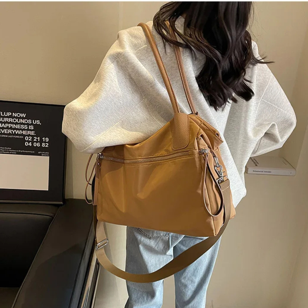 Khaki Nylon Tote Bag for School | Lisbon