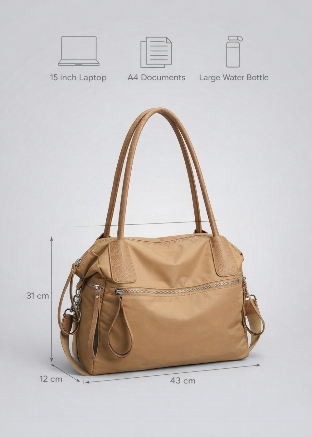 Khaki Nylon Tote Bag for School | Lisbon