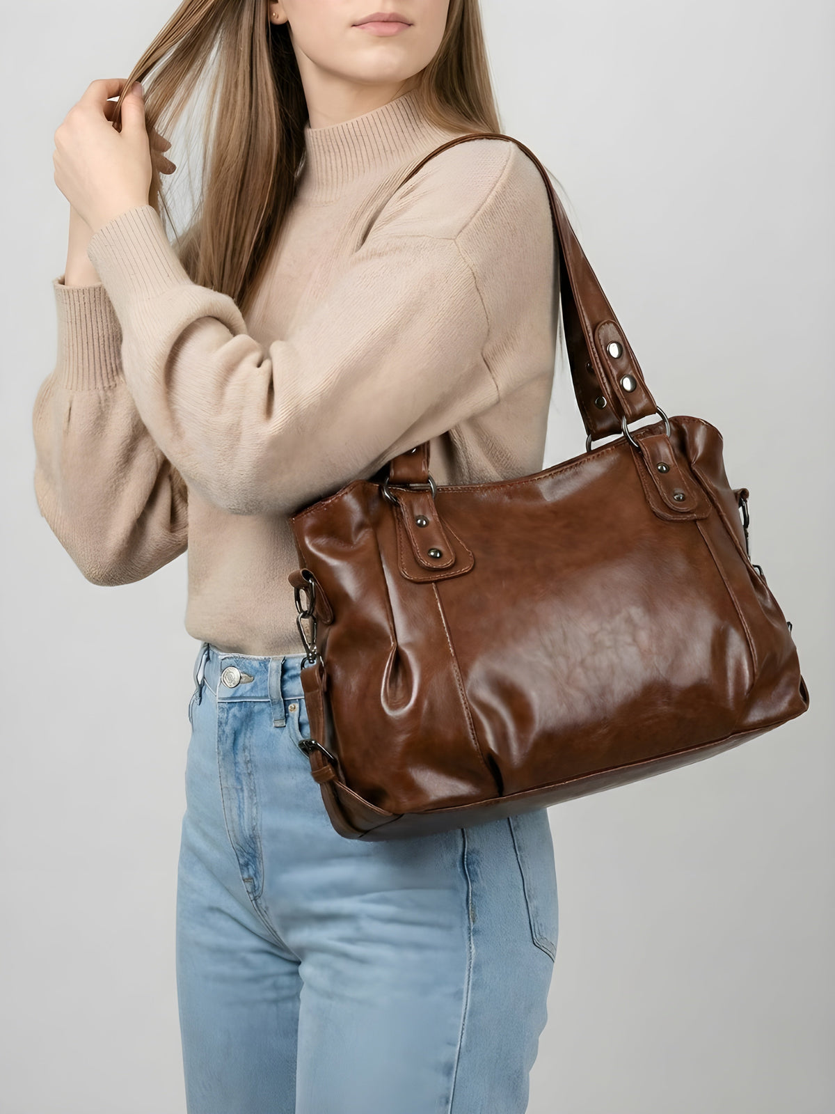 Large brown handbag for school | TARANTO