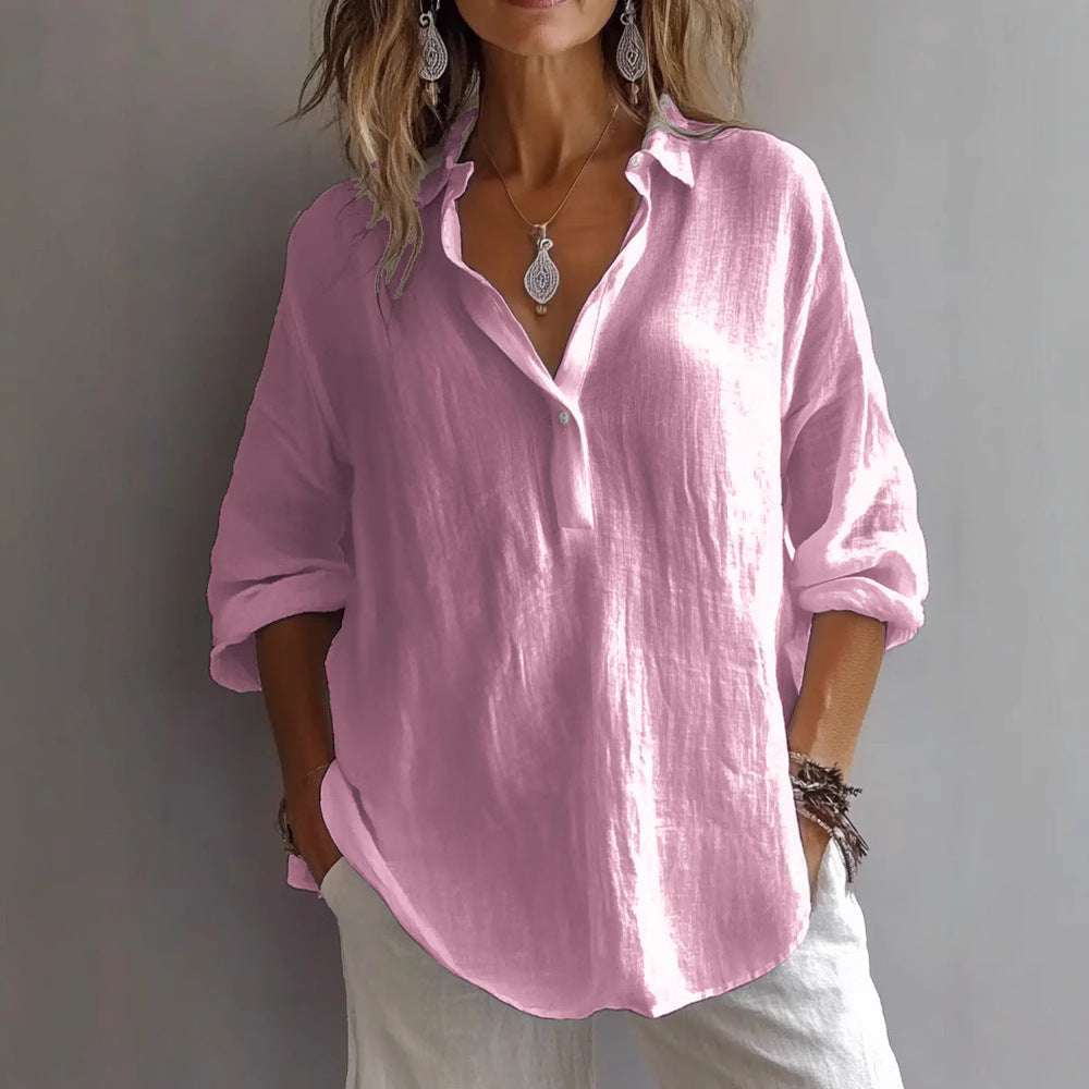 Women’S Casual Linen Shirt with Button Placket and Wide Sleeves Amarae