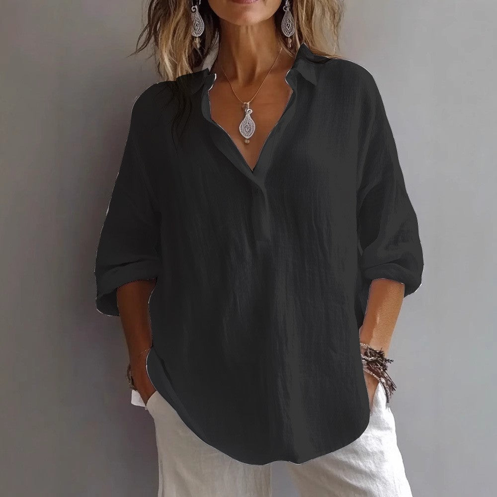 Women’S Casual Linen Shirt with Button Placket and Wide Sleeves Amarae