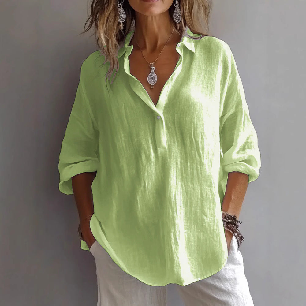 Women’S Casual Linen Shirt with Button Placket and Wide Sleeves Amarae
