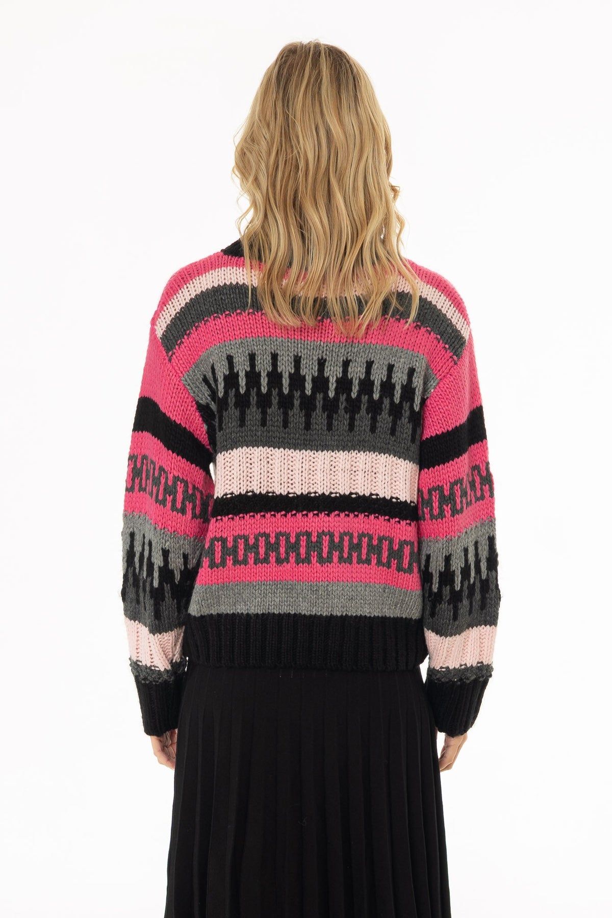 CHITHELABEL - Geometric Mock Neck Sweater in Pink Multi-Knit